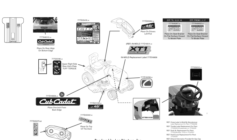 Label Map Diagram and Parts List for XT1-LT46KH (13APA1CT009)(2017) Cub Cadet Lawn Tractor